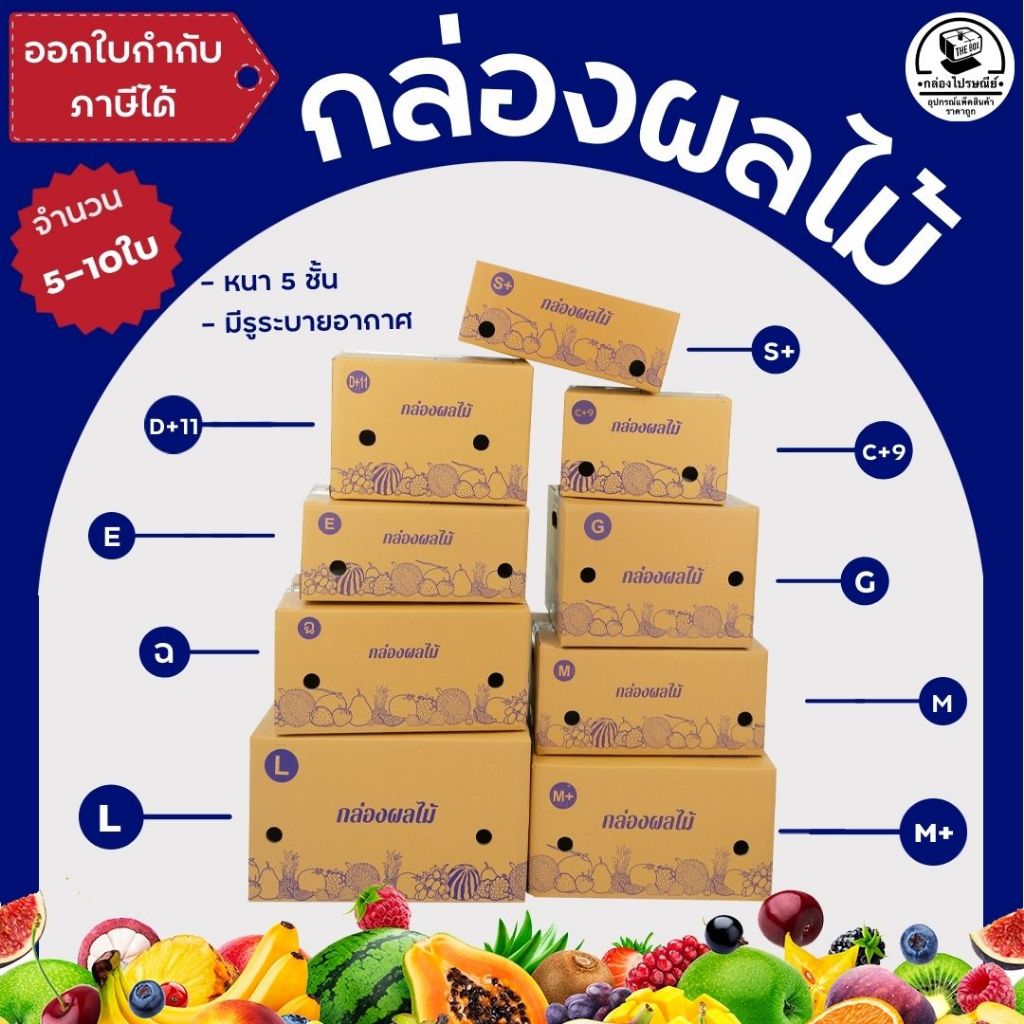 กล่องผลไม้ กล่องหนา 5 ชั้น KA125 มีให้เลือกหลายขนาด เบอร์ C+9 / D+11 / E / S+ / M / G / M+ / L ออกใบกำกับภาษีได้