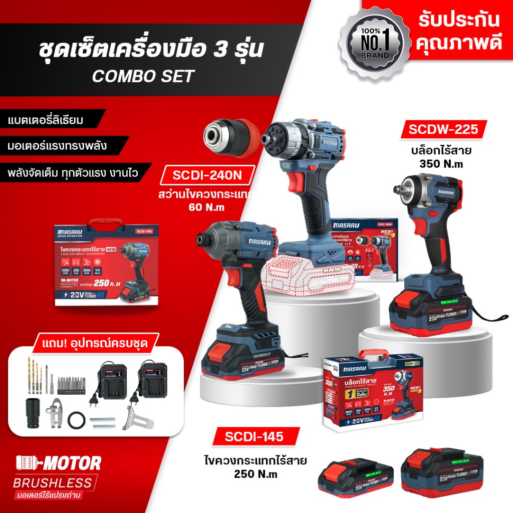 [เซ็ทจับคู่3ชิ้น] MASARU บล็อก SCDW-225 ไขควงกระแทก SCDI-145 สว่านไขควงกระแทก-ตัวเปล่า SCDI-240N