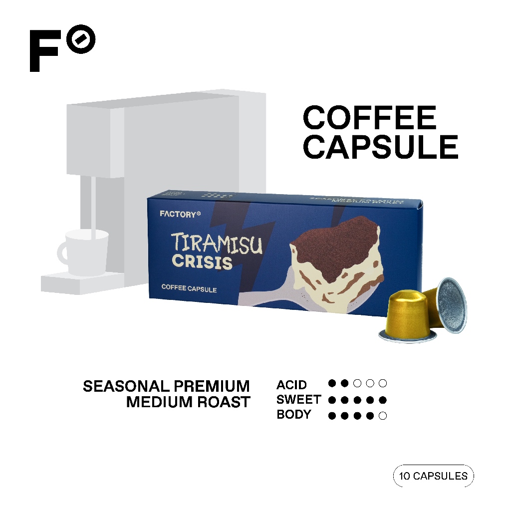 กาแฟแคปซูล Tiramisu Crisis (พรีเมี่ยม) สำหรับเครื่องระบบ Nespresso | Capsule (10 แคปซูล) | Factory Coffee