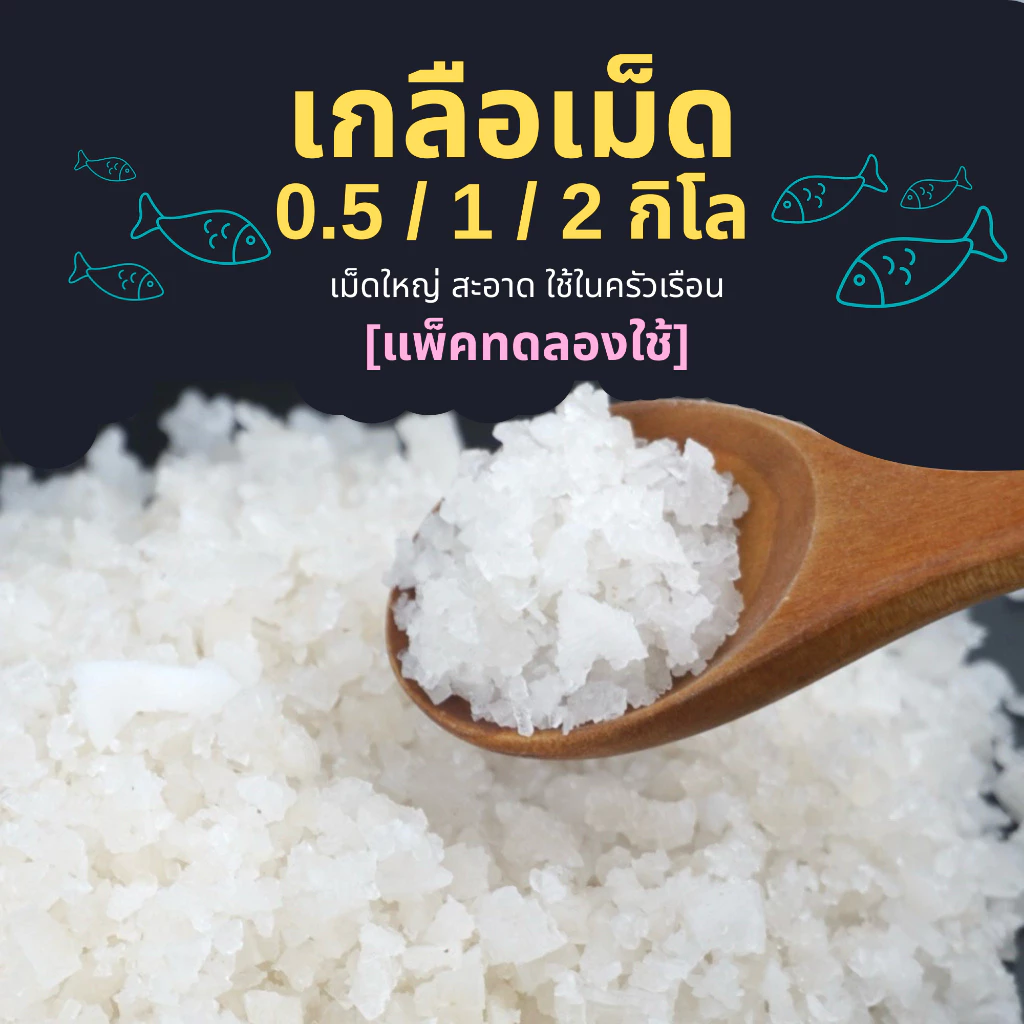 [Shopee VIP ส่งฟรี⚡️ แพ็กทดลองใช้] เกลือสมุทรแท้ 500 กรัม / 1 กิโลกรัม / 2 กิโลกรัม เม็ดใหญ่ สะอาด เกรดอเนกประสงค์