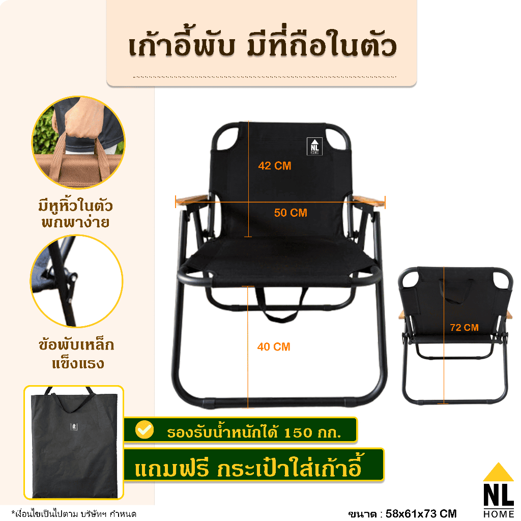 สินค้าใหม่!!!  เก้าอี้พับ ผ้าOxford หนา เก้าอี้ตั้งแคมป์ แบบพกพา Portable Camping Chair size/NL HOME