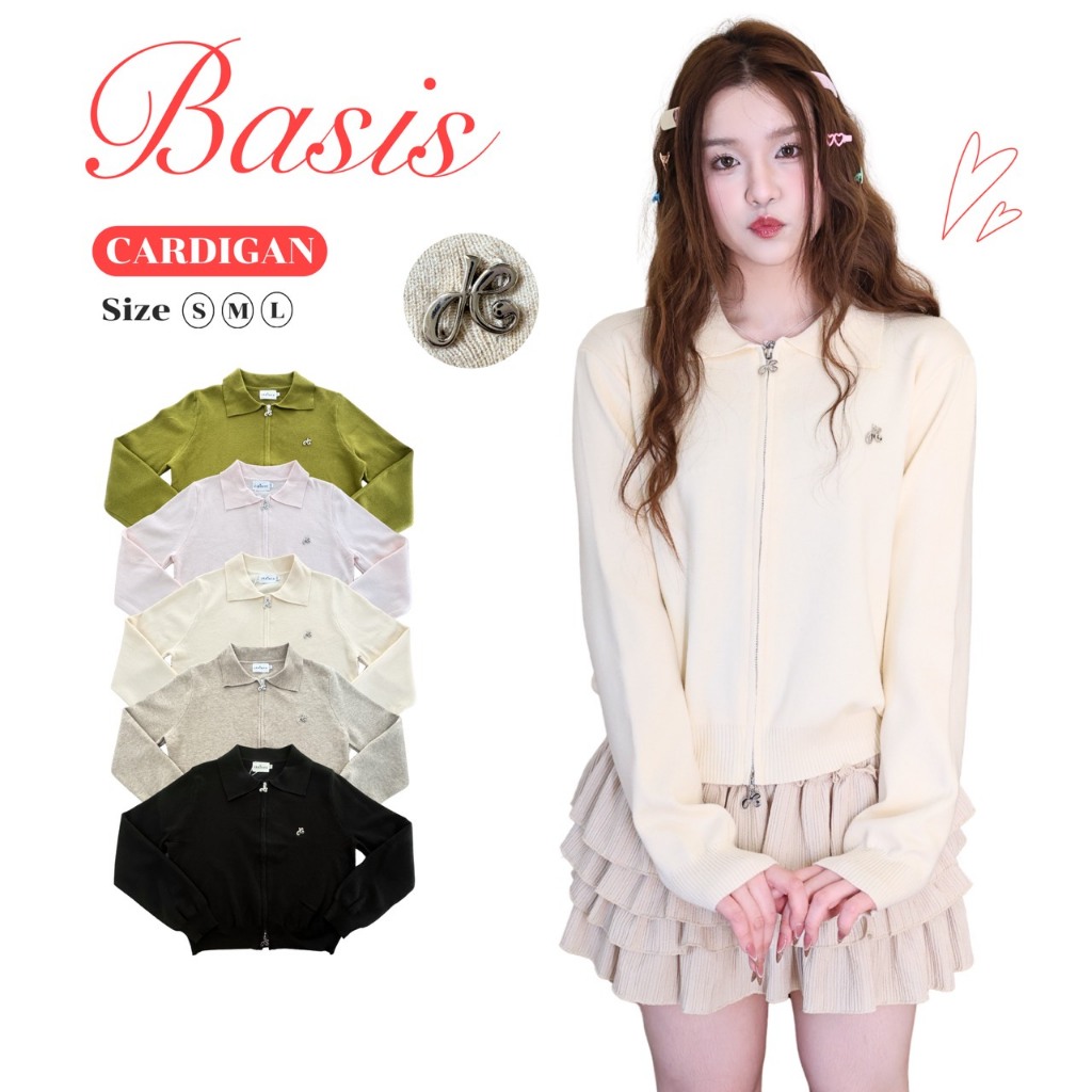 JARINYA (S-L) เสื้อไหมพรมคอปก 2 ซิป แต่งอะไหล่ JY