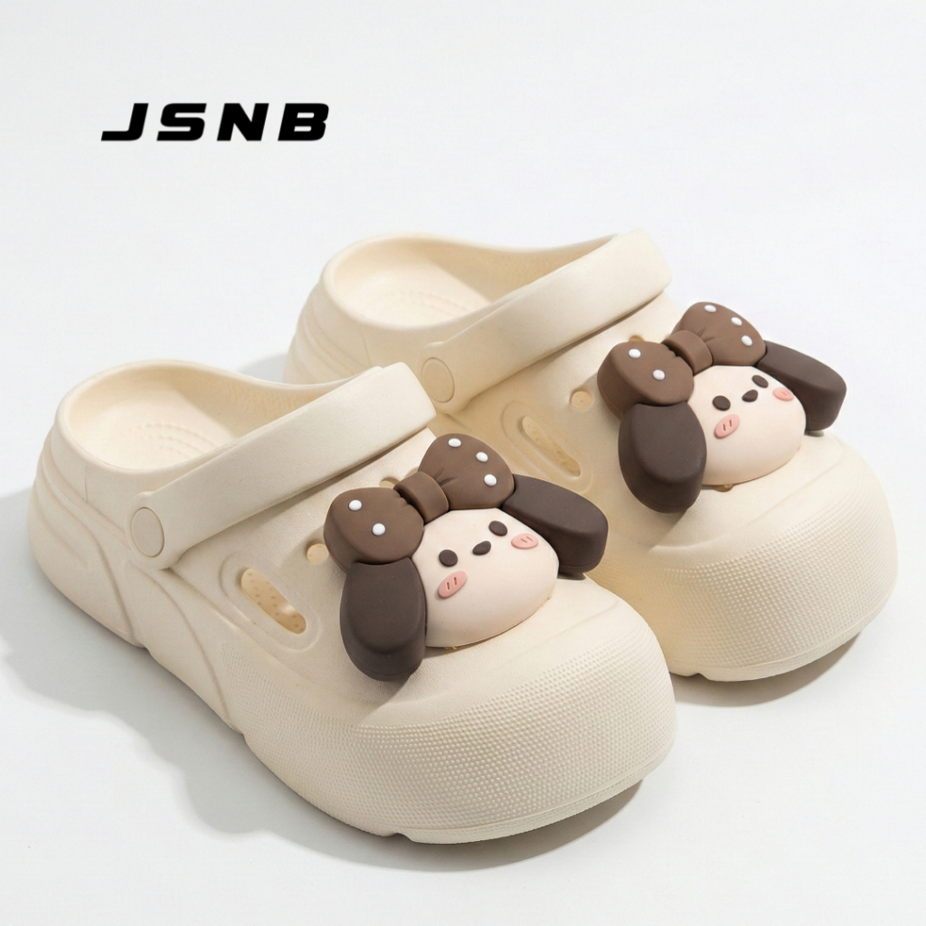 JSNB - SUMMER รองเท้าแตะหัวโต พื้นหนา ทรง Clogs ตกแต่งตุ๊กตาสุด Cute รองเท้าลำลองผู้หญิง น้ำหนักเบา ใส่ลุยน้ำได้ [H826]