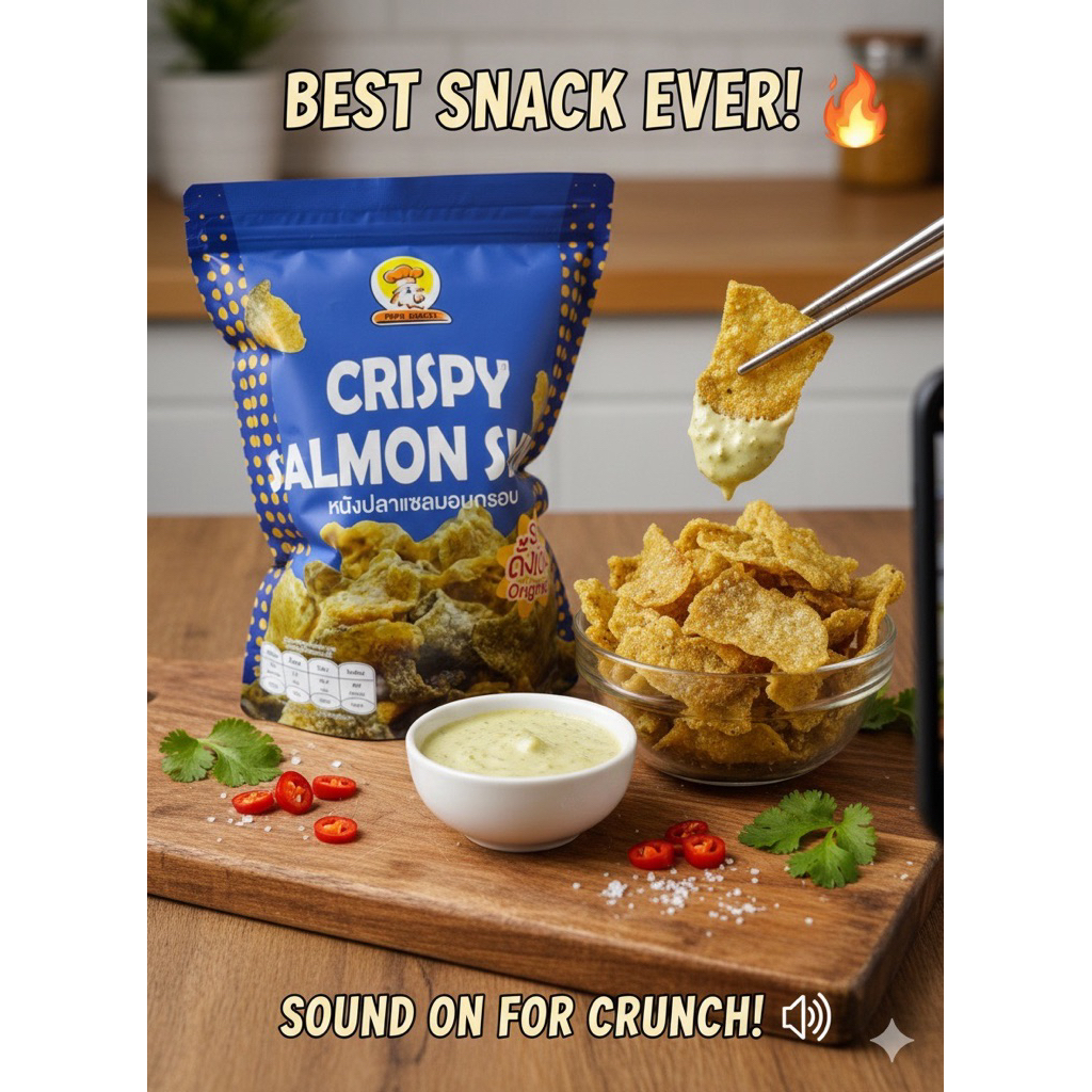 หนังไก่ทอดกรอบ (500g) แผ่นใหญ่ Premium "PAPA SNACKS" ไม่อมน้ำมัน ไม่เหม็นหืน มีฮาลาน