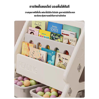 ชั้นวางหนังสือเด็ก ชั้นวางของเล่น กระดานวาดเขียนเด็ก ติดตั้งง่าย ความจุสูง เหมาะสำหรับ 1–6 ปี