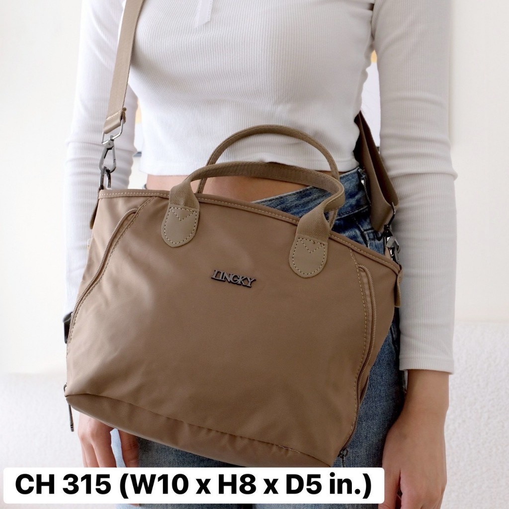 Lingky กระเป๋าผ้าไนล่อนอย่างดี ทรงถือ+สะพาย Smart Lady ไซส์ 10" มีทั้งหมด 2 ซิป รุ่น CH-315