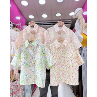 Lillyเสื้อเชิ้ตลายดอกสงกรานต์ กระเป๋าคู่   ️ผ้าลินินสล๊าฟ ใส…