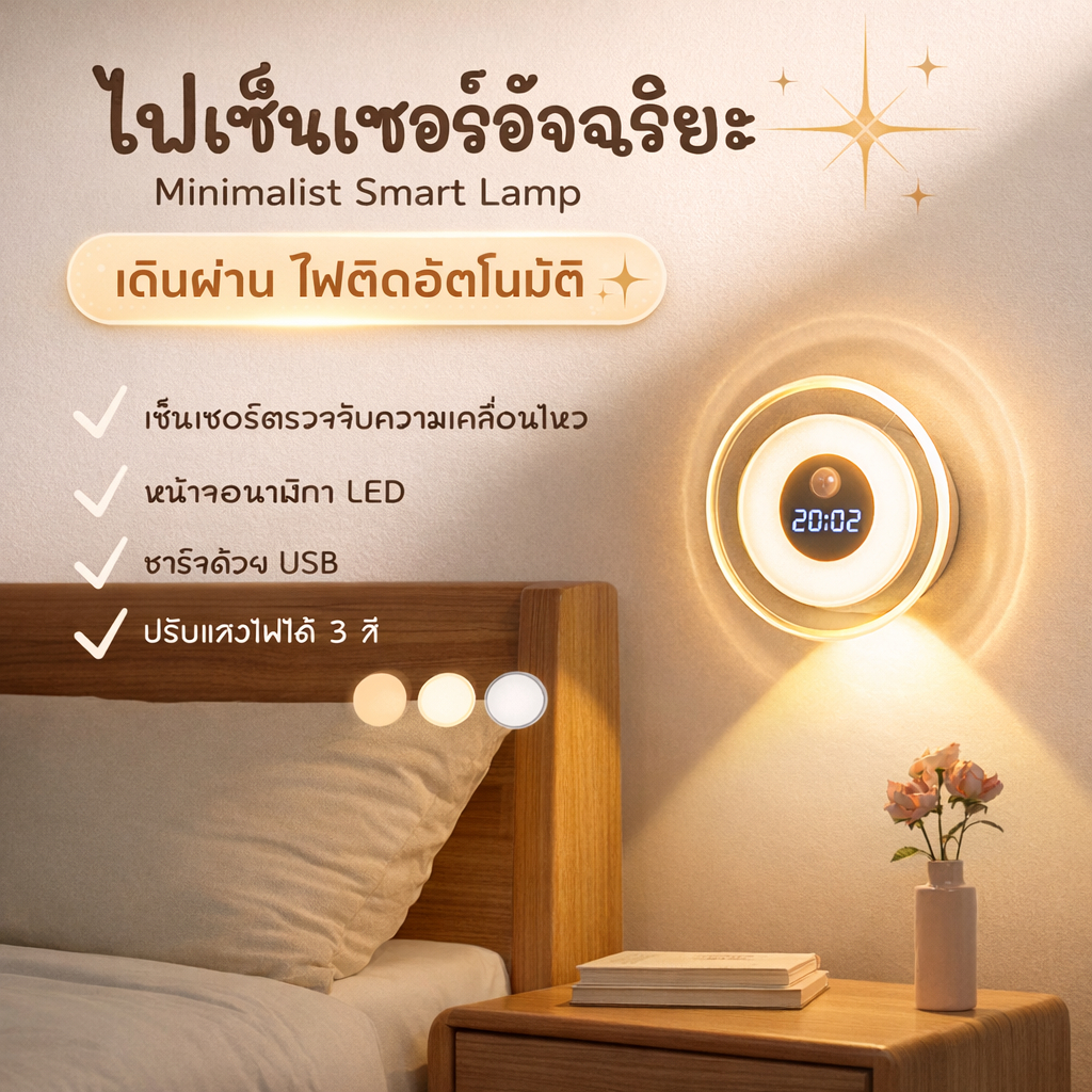 ไฟเซ็นเซอร์อัจฉริยะ โคมไฟติดผนัง ไฟหัวเตียงมินิมอล ไฟเซ็นเซอร์ LED ติดผนัง Minimalist Smart Lame LED – โปรปัง