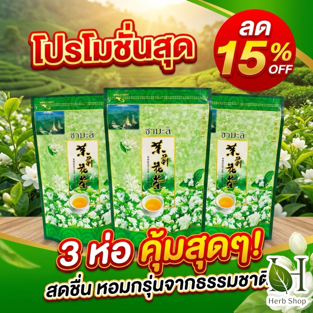 ✅โปรโมชั่น | ชามะลิ 100กรัม 3ห่อ | Jasmine Green Tea | ซองซิป ผสมดอกมะลิแท้ รสชาติดี กลิ่นหอม เพิ่มความสุขในทุกจิบ