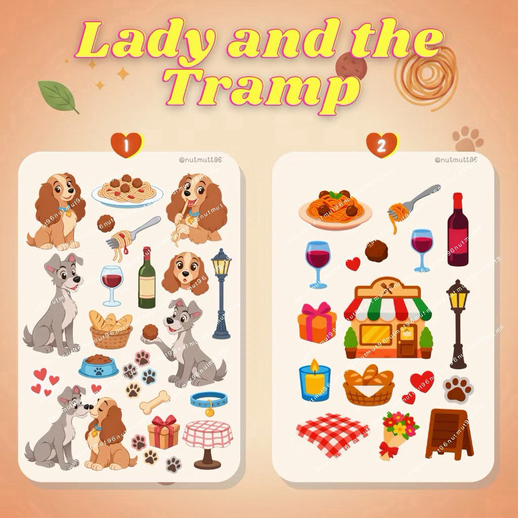 สติ๊กเกอร์ไดคัท Disney มีหลายลาย Lady abd Tramp มู่หลาน แปะไอแพด ตกแต่งเคส กันน้ำ ลอกไม่ทิ้งคราบ