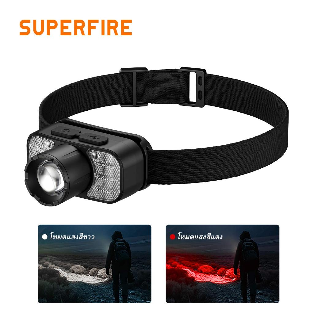 SUPERFIRE HL80-L สินค้าใหม่ ไฟฉายคาดหัว rechargeable ซูมได้ LED สว่างสูง กันน้ำ ชาร์จ USB