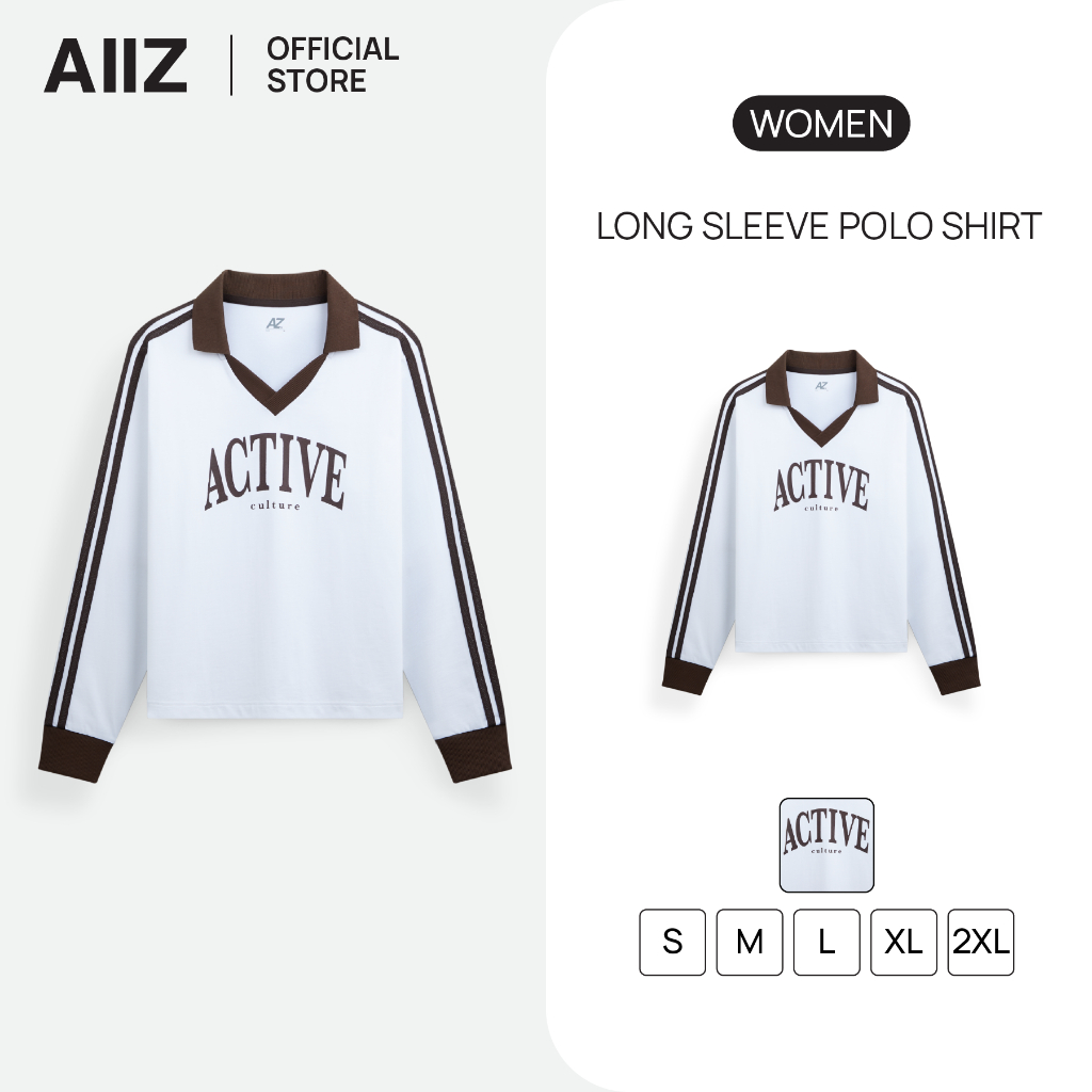 AIIZ เสื้อโปโลคอวีแอคทีฟผู้หญิงแขนยาว AIIZ Women's Long Sleeve Polo Shirt