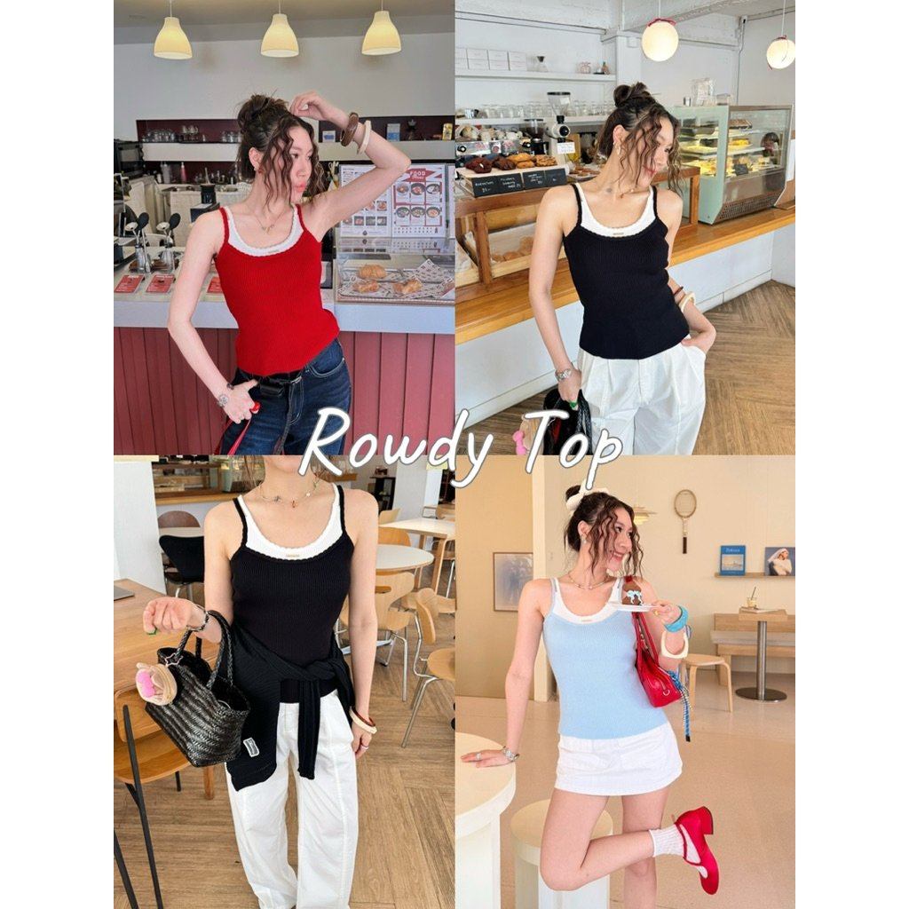 THESUNCO-Rowdy Top (ราวดี้) เสื้อกล้ามไหมพรม จับคู่สีทูโทนแบบดูมีเลเยอร์ เก็บเนื้อรักแร้ เอวจึ้ง