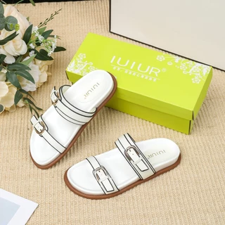 รองเท้าแตะผู้หญิงสไตล์คลาสสิก รัดส้นหนา นุ่มสบาย สีดำ/ขาว/น้ำตาล เหมาะกับทุกโอกาส IU222