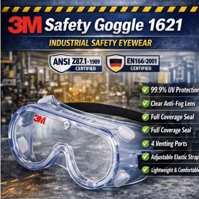 3M แว่นเซฟตี้ 1621 ครอบตานิรภัย Safety Goggle Eye Protectionการรับรอง ANSI Z87.1-1989 และ EN166.2001