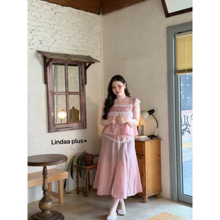 LindaaPlus-- ชุดเซ็ตเสื้อ+กระโปรงยาวสาวอวบ 🧺✨ งานผ้าฝ้ายลินินกระโปรงมีซับใน เสื้อสายเดี่ยวเส้นใหญ่ แต่งลูกไม้สุดน่ารัก
