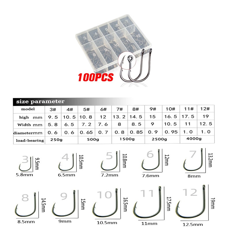 100pcs Long Shank J-Hook Fishing Tackle
