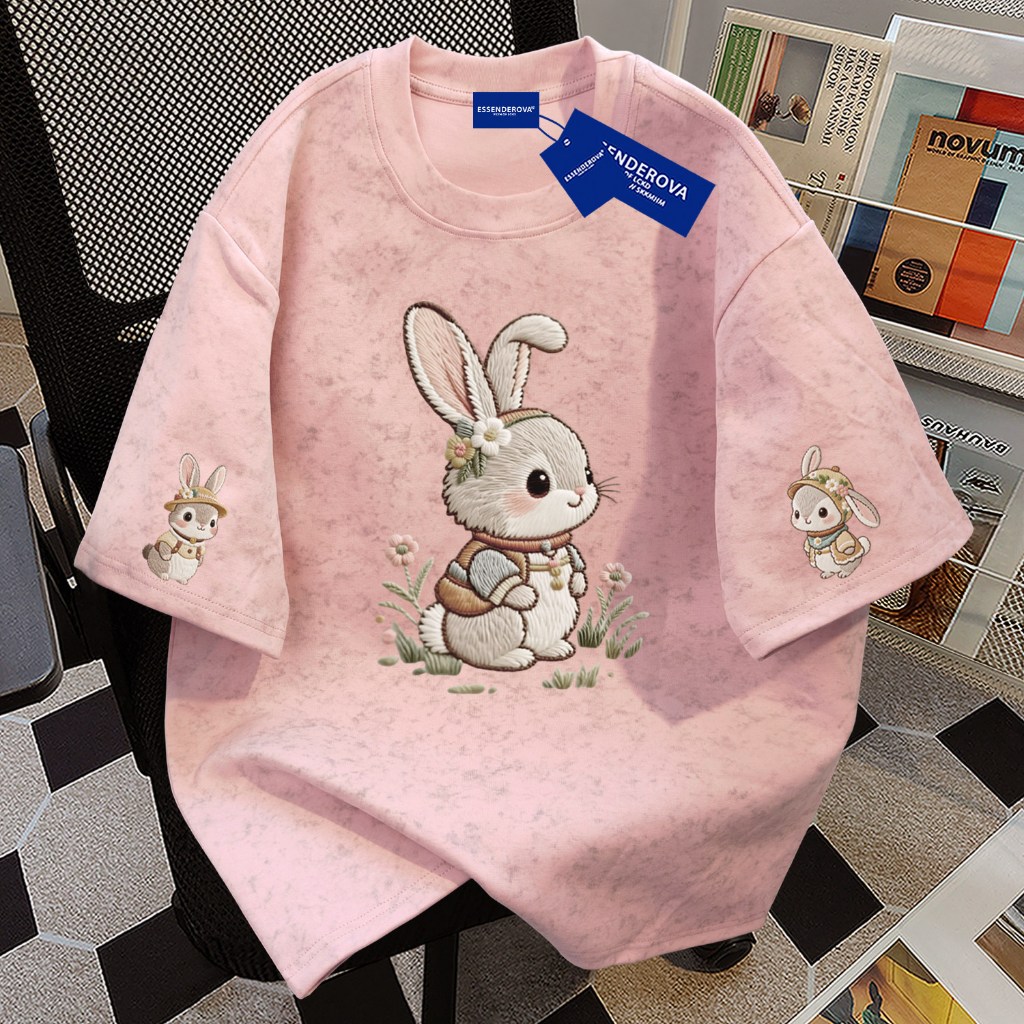 🌷Top.basic🌷เสื้อน่ารักoversize ผ้าฝ้าย แนวสตรีท ไม่ต้องรีดผ้า สวมใส่สบาย ผ้านิ่ม  ลาย  "Rabbit"เสื้อยืดผู้หญิง【COD】