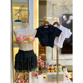 mnv_shop  เกาะอก  เสริมฟองน้ำ  ผ้าท๊อปฟี่  + เสื้อครอปคอปก ผ…