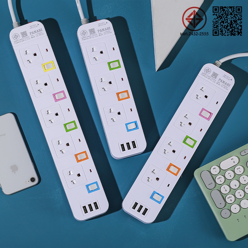ปลั๊กไฟ 3ช่อง3USB รางปลั๊กไฟ 3/5เมตร PN ผ่านมาตรฐาน มอก.ปลอดภัย รับประกัน พร้อมสวิตช์แยกปลั๊ 10A 2300W