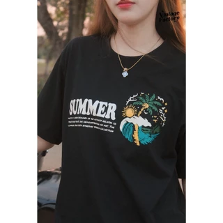 VINTAGE FACTORY เสื้อยืด Cotton100% SUMMER VACATION - เทคนิคซิลค์สกรีน สีจมลงเนื้อผ้าติดแน่นทนนาน