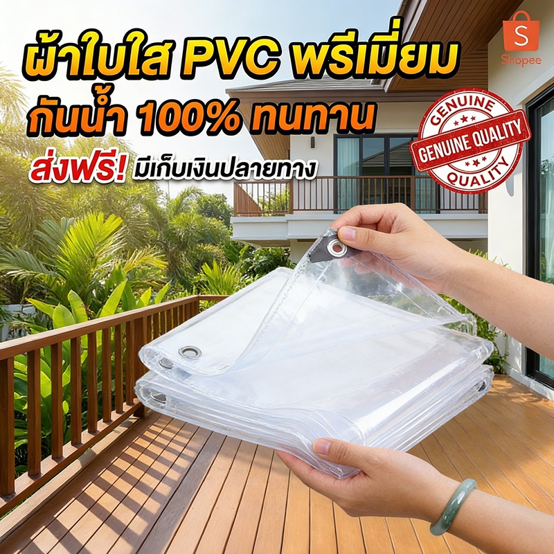 ผ้าใบใส PVC หนาพิเศษ 3mm เกรดพรีเมียม กันแดดกันฝน 100% ใสชัดเหมือนกระจก ไม่เหลือง ไม่กรอบ คลุมร้านค้า โรงรถ แผงลอย พร้อม