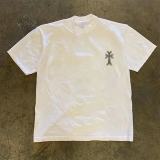 เสื้อยืดแขนสั้นพิมพ์ลายหลวมสไตล์อเมริกันสำหรับคู่รัก