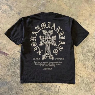 เสื้อยืดแขนสั้นพิมพ์ลายหลวมสไตล์อเมริกันสำหรับคู่รัก