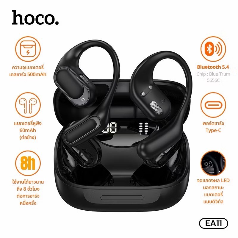 Hoco EA11 หูฟังบลูทูธไร้สาย True Non ln-ear TWS หูฟังพร้อมไมโครโฟนเพลง Touch Control หูฟังสำหรับโทรศัพท์สมาร์ทโฟนทุกรุ่น