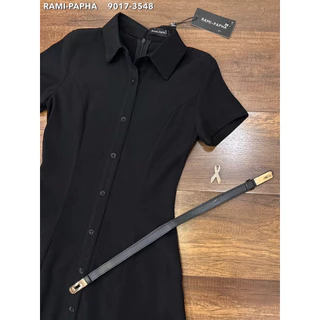 พร้อมส่ง เติม S-2XL ⚡️RM 9017 **รุ่นผ้าบาง .5ขยับไซ้❗️ ชุดเดรสสีดำ ยาว48“+เข็มขัด+เข็มกลัด ดีไซน์ เรียบหรู สุภาพ สง่า