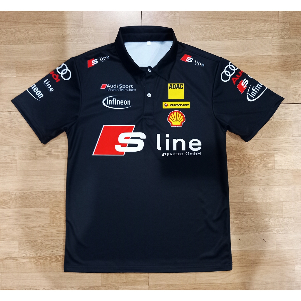 เสื้อโปโล ลาย ออดี้ สีดำ พิมพ์ทั้งตัว #FM0181 ไซส์ S-5XL
