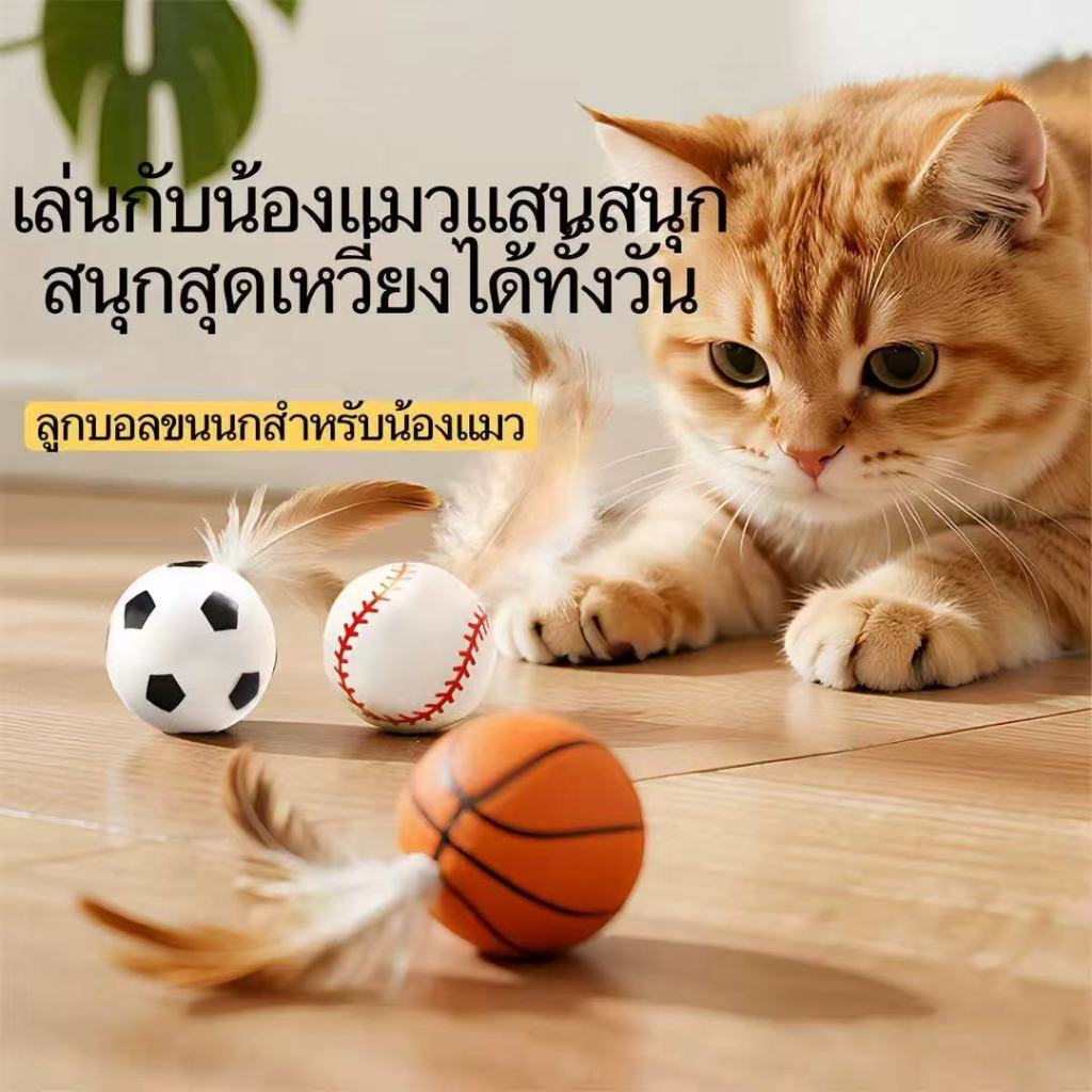 😺ลูกบอลแมว ของเล่นแมว ของเล่นเเมว บอลแมว บอลเงียบ ลูกบอลขนนกสำหรับเล่นแมว😺