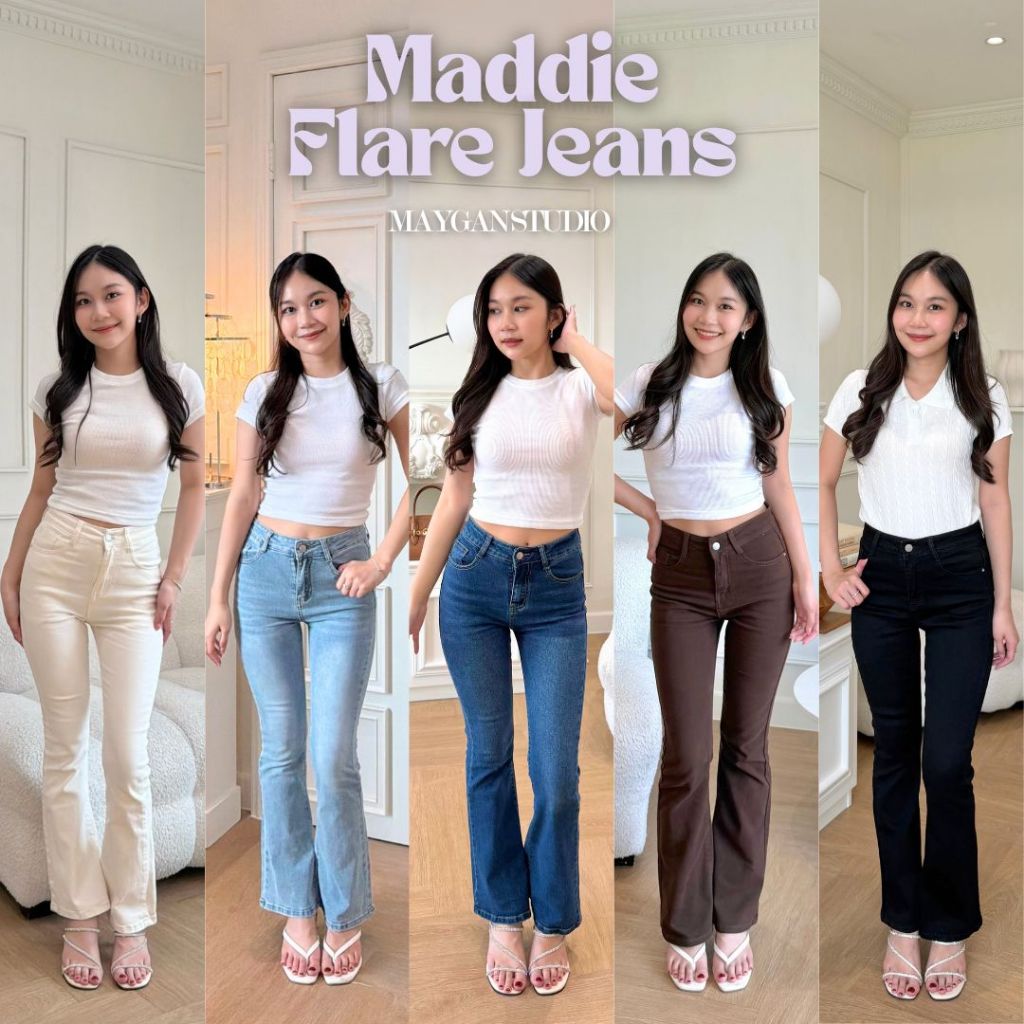 MAYGAN studio กางเกงยีนส์ขาม้าผู้หญิง เมแกน Maddie Flare Jeans ผ้ายืด เอวกลาง