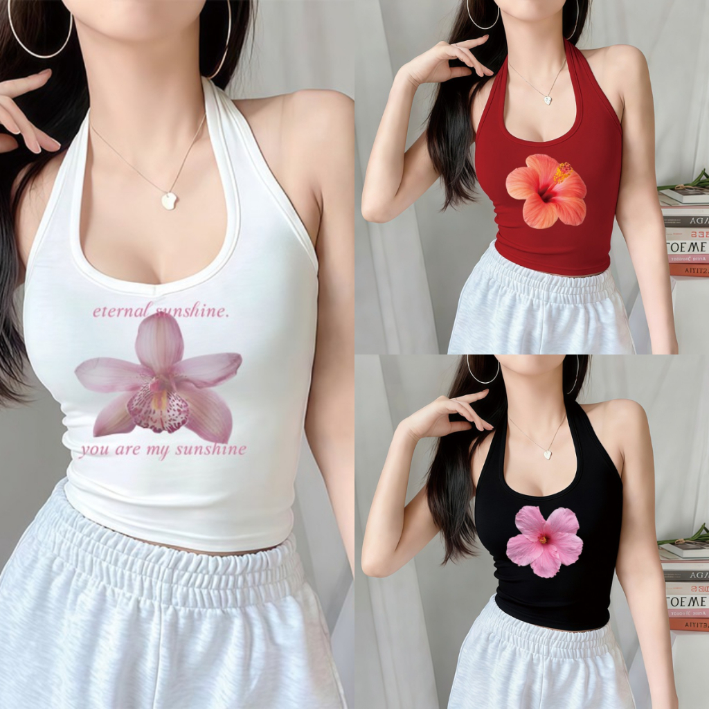 COD BOOM💥 เสื้อกล้ามผู้หญิง คล้องคอเว้าหลัง nobra เสื้อกั๊กแฟชั่นเซ็กซี่ เสื้อครอปสายฝอ เอวลอย ผ้านิ่มยืดพอดี*002