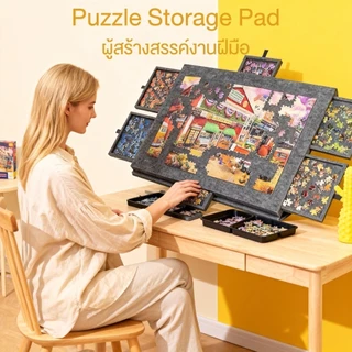 Tilting Puzzle Board 1000 ชิ้น 2-in-1แผ่นเก็บพาซเซิล Felt พกพาพับได้ 6 ลิ้นชัก Puzzle Mat Storage Saver
