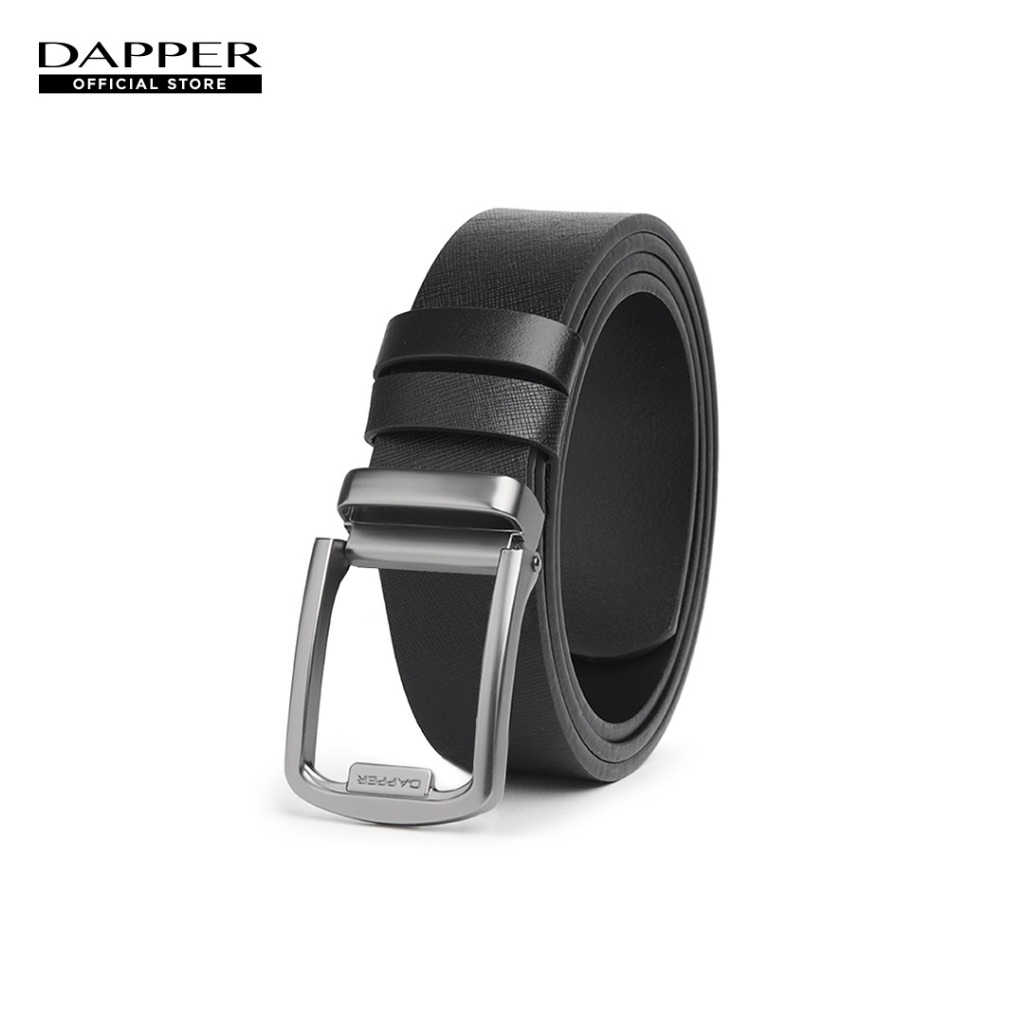 DAPPER เข็มขัดหนัง Saffiano Slim Plaque Buckle Belt สีดำ (BBC/BK/1297PG)