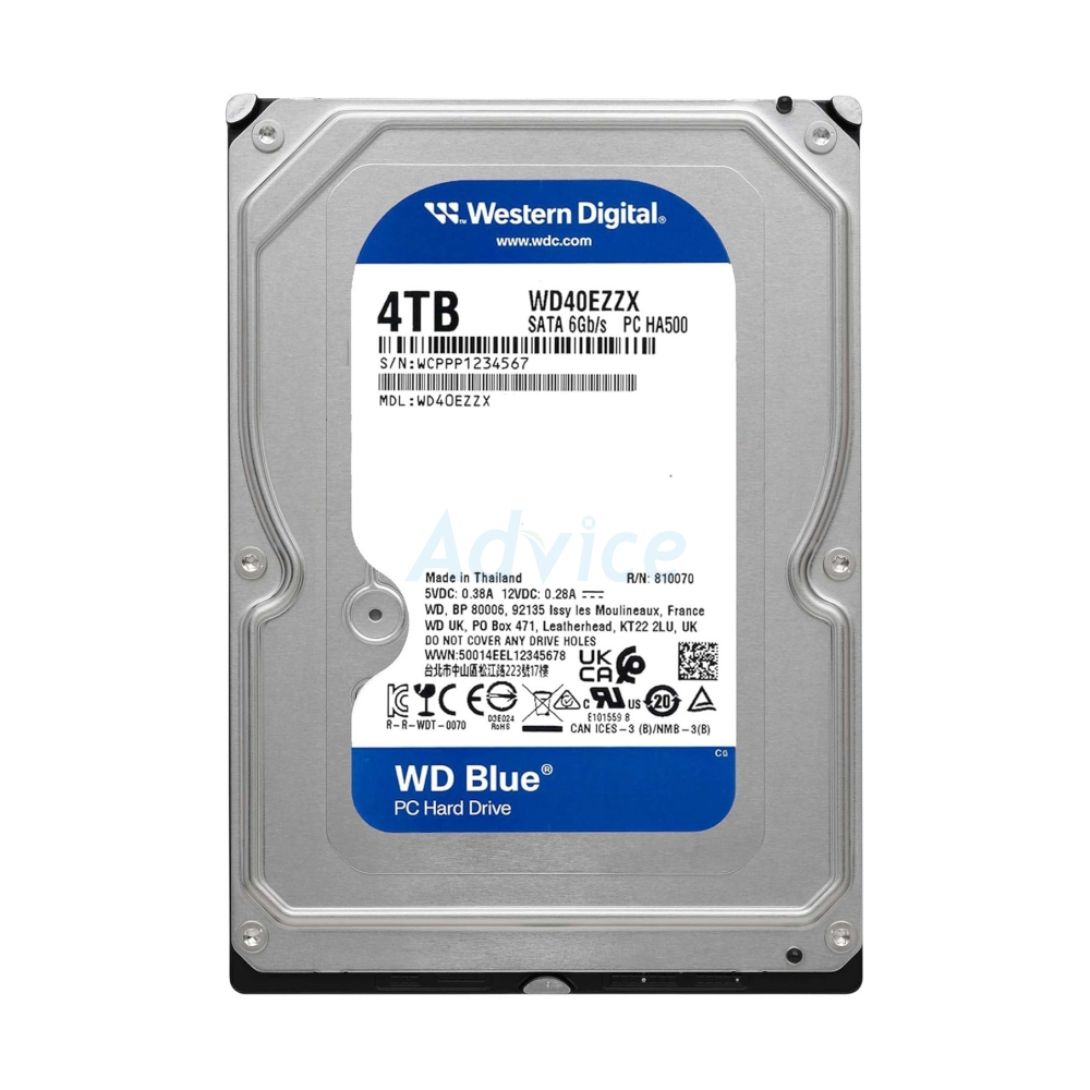 4TB HDD WD BLUE (5400RPM, 128MB, SATA-3, (WD40EZZX)