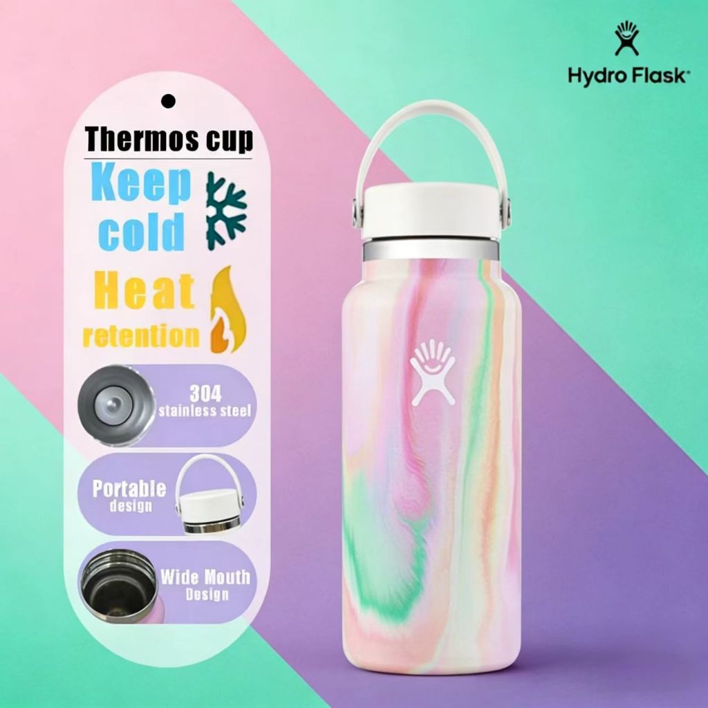 แก้วน้ําสุญญากาศ HYDRO FLASK 20OZ32OZ40OZ เก็บความเย็น เก็บอุณหภูมิ ป้องกันการรั่ว สแตนเลส304 มีด้าม