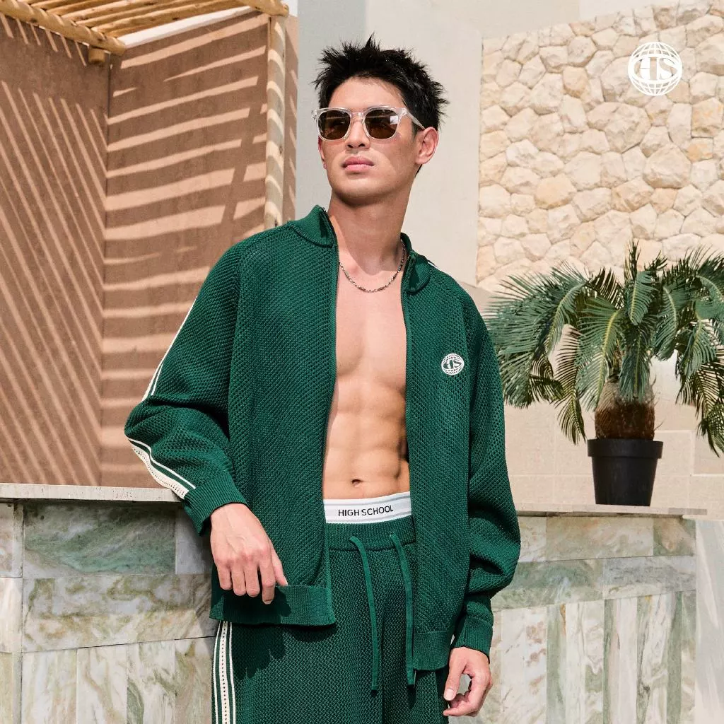 Highschool Summer Collection : Clubhouse Stripe Crochet Track Jacket - เสื้อคลุมโครเชต์ - OTB21014