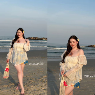 (LD) เสื้อทรงญาญ่า แขนยาว ผ้าโรซี่พิมพ์ลาย สวยมาก ทะเลต้องตัวนี้เลย เสื้อผ้าสาวอวบอ้วน พลัสไซส์ ไซส์ใหญ่