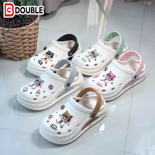 BB Double รองเท้าแตะ สไตล์การ์ตูนน่ารักสุดๆ สีครีมชมพู แต่งจี้บิทแมวสาวหวาน โดนัทไอติม ใส่สบาย กันน้ำ 2026 New Arrival