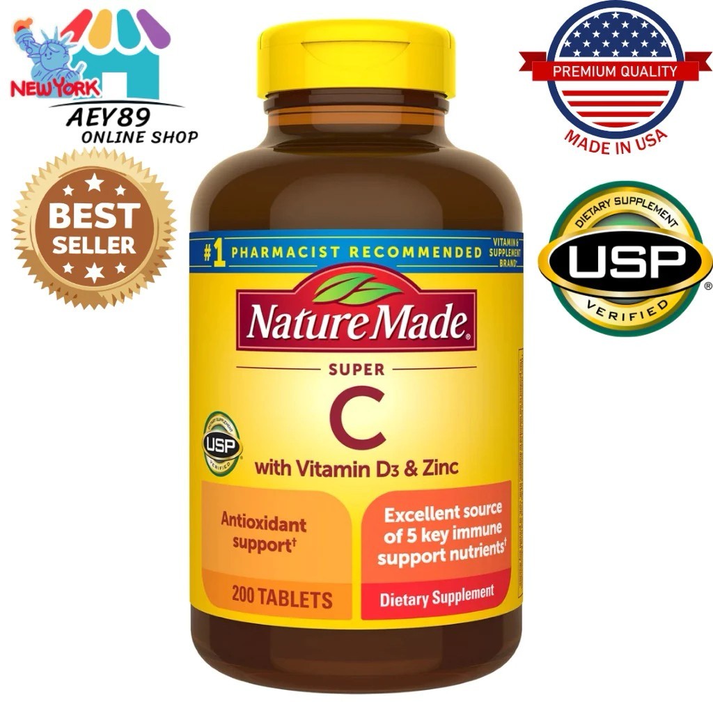 Nature Made Super C มาพร้อม Vitamin D3&Zicn จำนวน 200 เม็ด