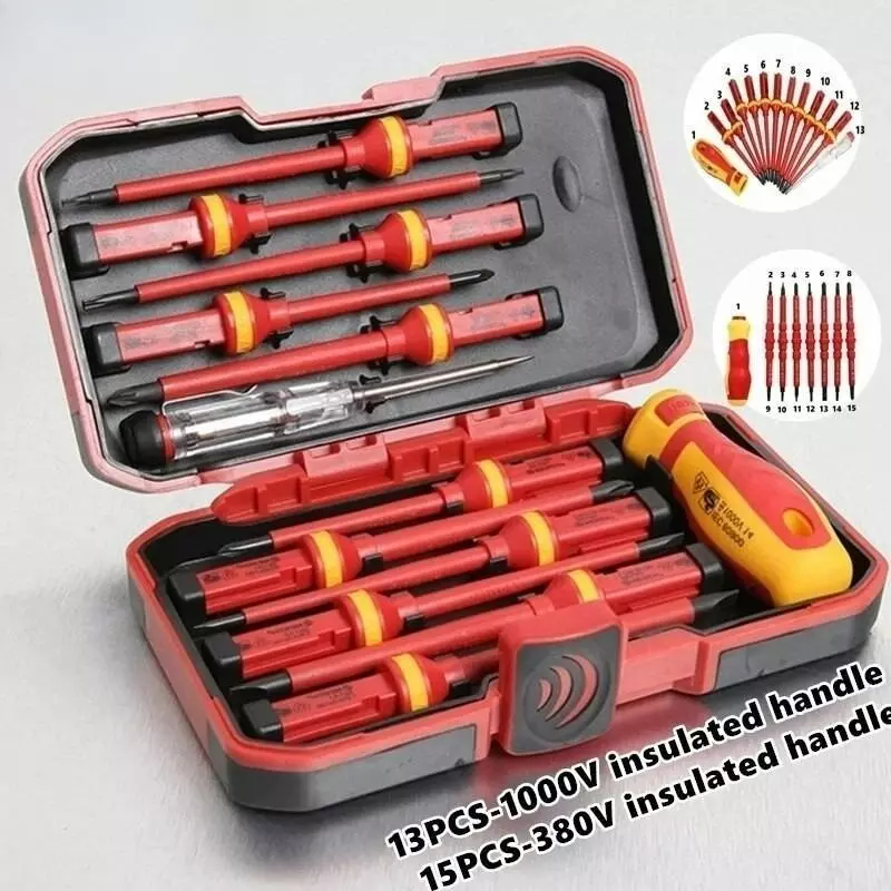 13 ชิ้น ชุดไขควงฉนวนและแม่เหล็ก Slotted Bits โวลต์ สำหรับซ่อ เครื่องมือช่างไฟฟ้าปลอดภัยและมีแม่เ Slotted Bits (HP302)