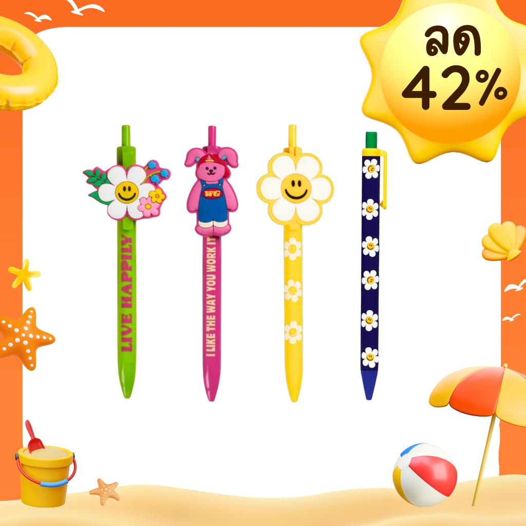 [พร้อมส่ง] ปากกา Wiggle Wiggle Pen ปากกาลูกลื่น หมึกสีดำ เส้นบาง 0.38mm 0.50mm เขียนลื่น ลายน่ารัก