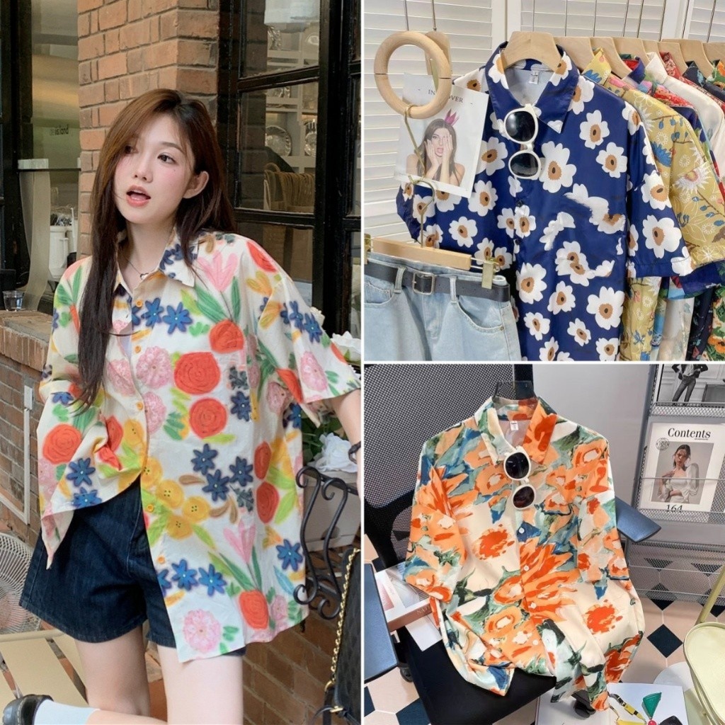 Hotgirl พร้อมส่ง สื้อแฟชั่นหญิง เสื้อลายดอก พิมพ์ลายดอกไม้น่ารัก สไตล์รีสอร์ทลําลอง(มีให้เลือกหลายสไตล์)