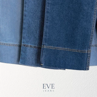 ยีนส์ป้ายEVE รหัส 5505 ทรงกระบอกกลาง ขาเต่อ แต่งปลายขาเย็บตัดต่อ ผ้ายืดนุ่ม