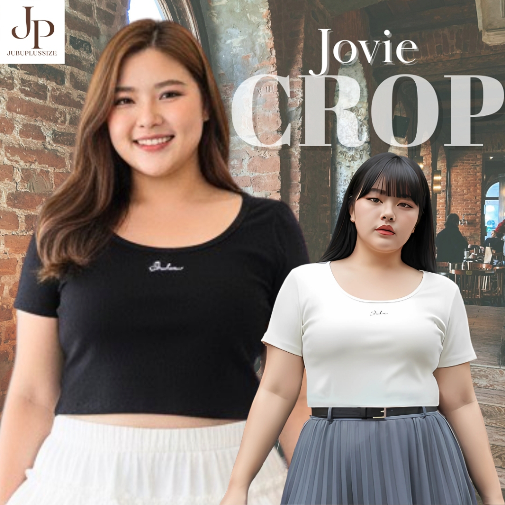 ส่งทันที!🛵 เสื้อครอปแขนสั้น ผ้าร่อง ปักลาย JUBU สีพื้น เสื้อสาวพลัสไซส์ อก36-46 นิ้ว #593