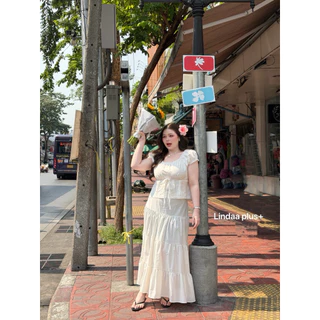 (LD) เซ็ต เสื้อแขนตุ๊กตาผ่าหน้า+กระโปรงยาวทรงระบาย สวยงาม ฟีลเจ้าหญิงมาก เสื้อผ้าสาวอวบอ้วน ไซส์ใหญ่