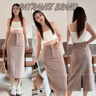 Patrawee Brand P46 กระโปรงเอวสูง กระโปรงยาว ทรงเรียบร้อยแต่เก๋ แต่งผ่าหลัง ใส่เที่ยว ใส่ทำงานได้