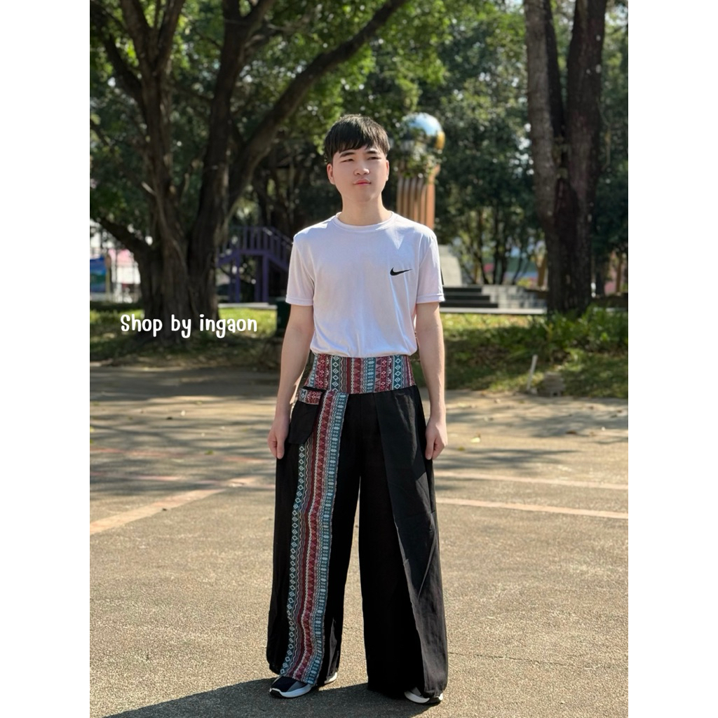 กางเกงเเพนเค้กทรงขากระบอกใหญ่ ผ้าฝ้ายพื้นเมือง ใส่ได้ทั้งผู้ชาย/หญิง(รุ่นเเต่งเเถบผ้านากา โซฟา) ราคา ถูกที่สุด ดีลบีเคเค แกลเลอรีภาพที่ 3